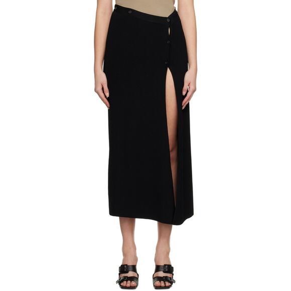Aya Muse Augusta Black Ribbed Knit Button Slit Midi Skirt Size XS - Picture 1 of 6